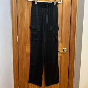 NWT 2017 Donna Karan Pull On Sateen Cargo Pant Color Black Size XS